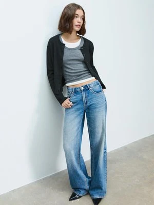 Stradivarius Sweter dzianinowy z prążkami i guzikami  Czarny