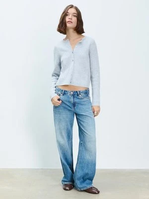 Stradivarius Sweter dzianinowy z prążkami i guzikami  Popielaty