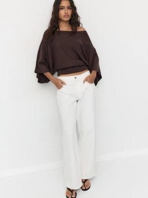 Stradivarius Sweter dzianinowy z szerokim rękawem  Brązowy