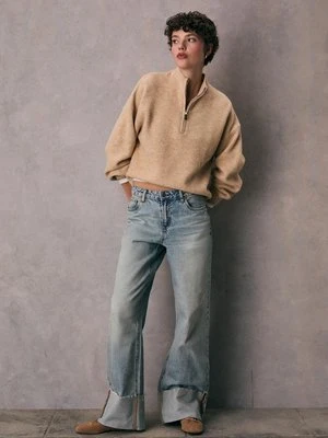 Stradivarius Sweter dzianinowy z zamkiem  Beżowy