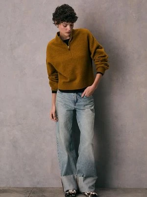 Stradivarius Sweter dzianinowy z zamkiem błyskawicznym  Musztardowy