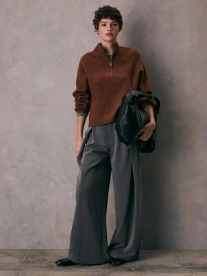 Stradivarius Sweter dzianinowy z zamkiem  Brązowy