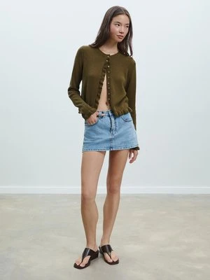 Stradivarius Sweter rozpinany z guzikami i falbanami  Khaki