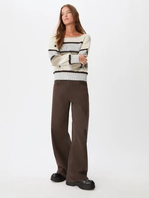 Stradivarius Sweter w paski z dekoltem typu łódka  Brązowy