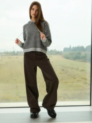 Stradivarius Sweter w paski z Kapturem  Ciemnoszary