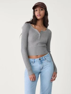 Stradivarius Sweter z dekoltem w serek i guzikami  Ciemnoszary