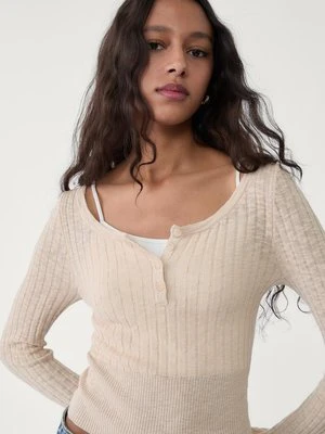 Stradivarius Sweter z dekoltem w serek i guzikami  Kamień