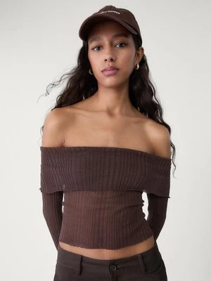 Stradivarius Sweter z dekoltem z odkrytymi ramionami  Brązowy