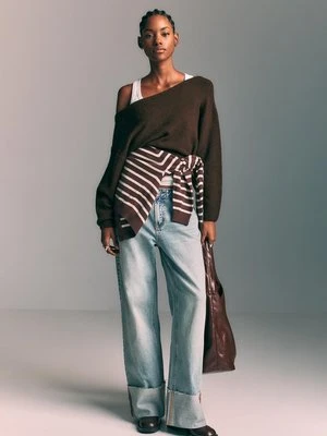 Stradivarius Sweter z dzianiny z dekoltem w łódkę, miękki w dotyku  Brązowy