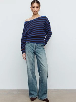 Stradivarius Sweter z dzianiny z dekoltem w łódkę, miękki w dotyku  Morski