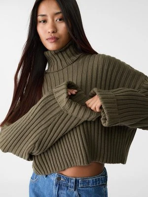 Stradivarius Sweter z dzianiny z golfem  Khaki