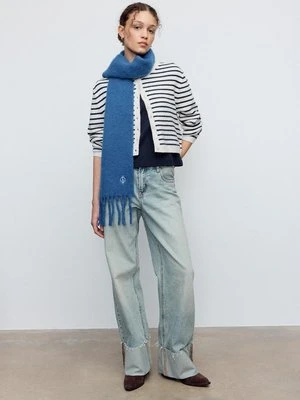 Stradivarius Sweter z dzianiny z guzikami, miękki w dotyku  Morski