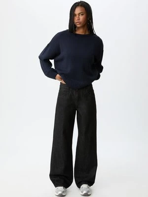 Stradivarius Dzianinowy sweter z okrągłym dekoltem  Morski