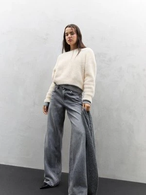 Stradivarius Sweter z dzianiny ze sztucznym futrem  Waniliowy