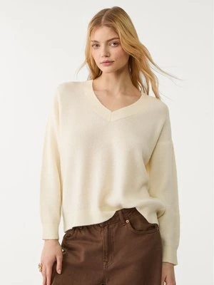 Stradivarius Sweter z filcowanej dzianiny z dekoltem w serek  Waniliowy