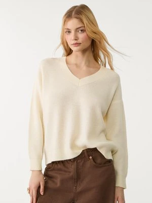 Stradivarius Sweter z filcowanej dzianiny z dekoltem w serek  Waniliowy
