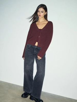 Stradivarius Sweter z guzikami  Wiśniowy