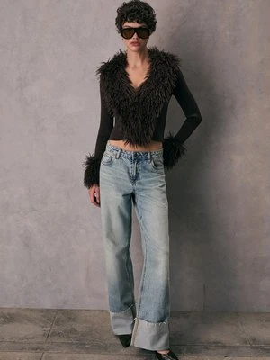 Stradivarius Sweter z odpinanym sztucznym futrem  Brązowy