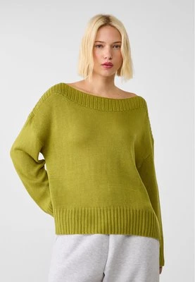 Stradivarius Sweter z prążkowanej dzianiny z dekoltem łódką  Pistacjowy