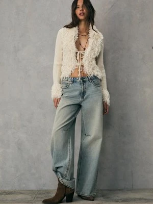 Stradivarius Sweter ze sztucznego futra z wiązaniem  Waniliowy