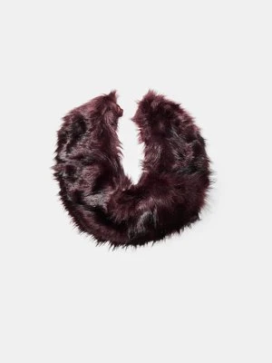 Stradivarius Szal-komin ze sztucznego futra  Wiśniowy