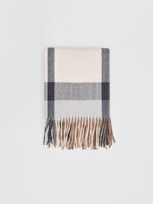 Stradivarius Szal w kratę z frędzlami  Czarny