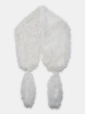 Stradivarius Szalik ze sztucznego futra z pomponami  Ecru