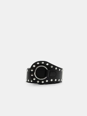 Stradivarius Szeroki pasek z ćwiekami  Czarny