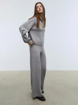 Stradivarius Szerokie długie spodnie z dzianiny  Ciemnoszary