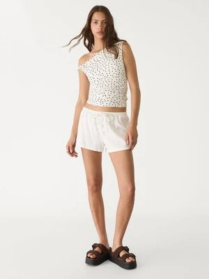 Stradivarius Szorty na sznurek z lnem  Biały