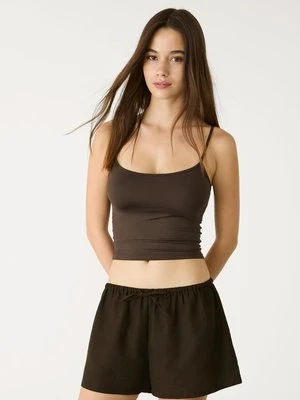 Stradivarius Szorty na sznurek z lnem  Brązowy