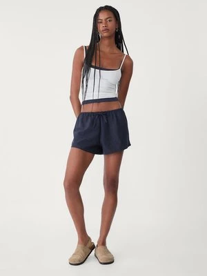 Stradivarius Szorty na sznurek z lnem  Morski