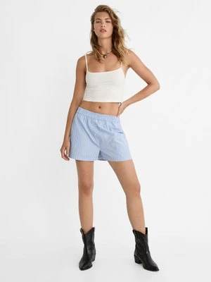 Stradivarius Szorty z popeliny w paski z elastyczną talią  Błękitny