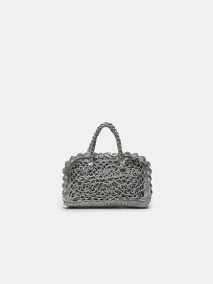 Stradivarius Szydełkowa torba tote z metalizowanej nici  Szary