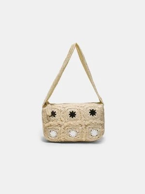Stradivarius Szydełkowa torebka na ramię z lusterkami  Ecru