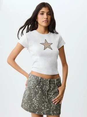 Stradivarius T-shirt gwiazda w panterkę  Popielaty