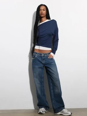 Stradivarius T-shirt z asymetrycznym dekoltem  Morski