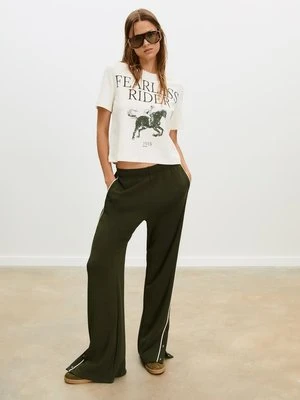 Stradivarius T-shirt z nadrukiem flokowanym  Ecru