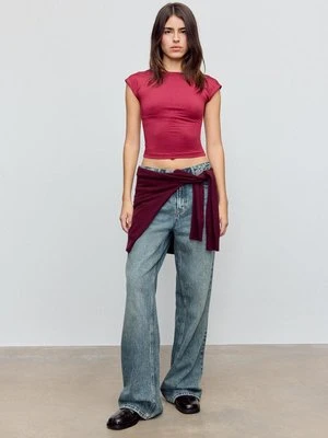 Stradivarius T-shirt z odkrytymi plecami  Burgundowy