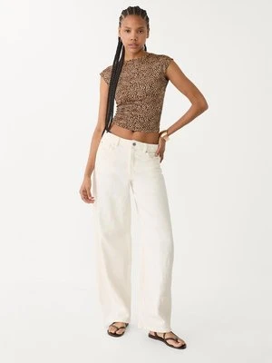Stradivarius T-shirt z odkrytymi plecami w panterkę  Beżowy