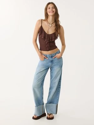 Stradivarius Tiulowy top z falbanami  Brązowy