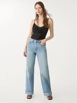 Stradivarius Tiulowy top z falbanami  Czarny