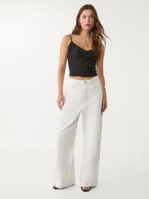 Stradivarius Tiulowy top z falbanami  Czarny