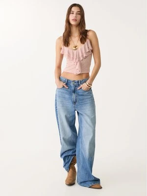 Stradivarius Tiulowy top z falbanami  Pastelowy róż