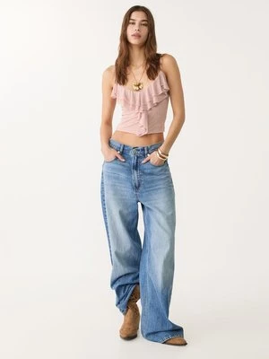 Stradivarius Tiulowy top z falbanami  Pastelowy róż