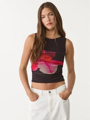 Stradivarius Tiulowy top z hibiskusem  Czarny