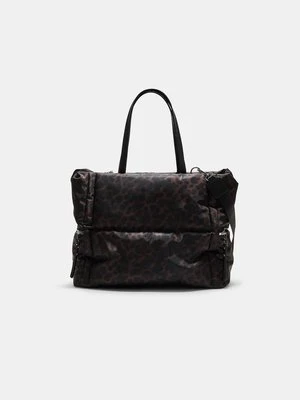 Stradivarius Tkana torba shopper w panterkę z zamkiem  Brązowy