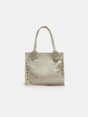 Stradivarius Tkana torba shopper z ćwiekami  Ecru