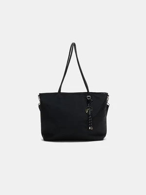Stradivarius Tkana torba shopper z zawieszką  Czarny