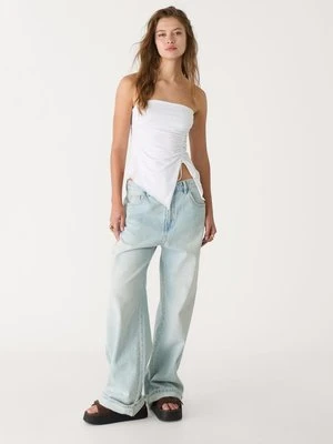 Stradivarius Top bandeau marszczony  Biały